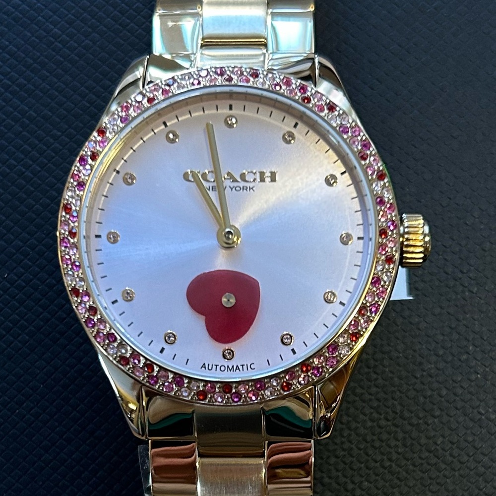 Coach Brooks Automatic Watch with 38mm Pinkish Gold Tone Face & Golden Bracelet - Picture 2 of 8